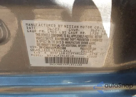 2023 Nissan Versa 1.6 Sv Xtronic Cvt from USA, damaged, VIN 3N1CN8EVXPL851188